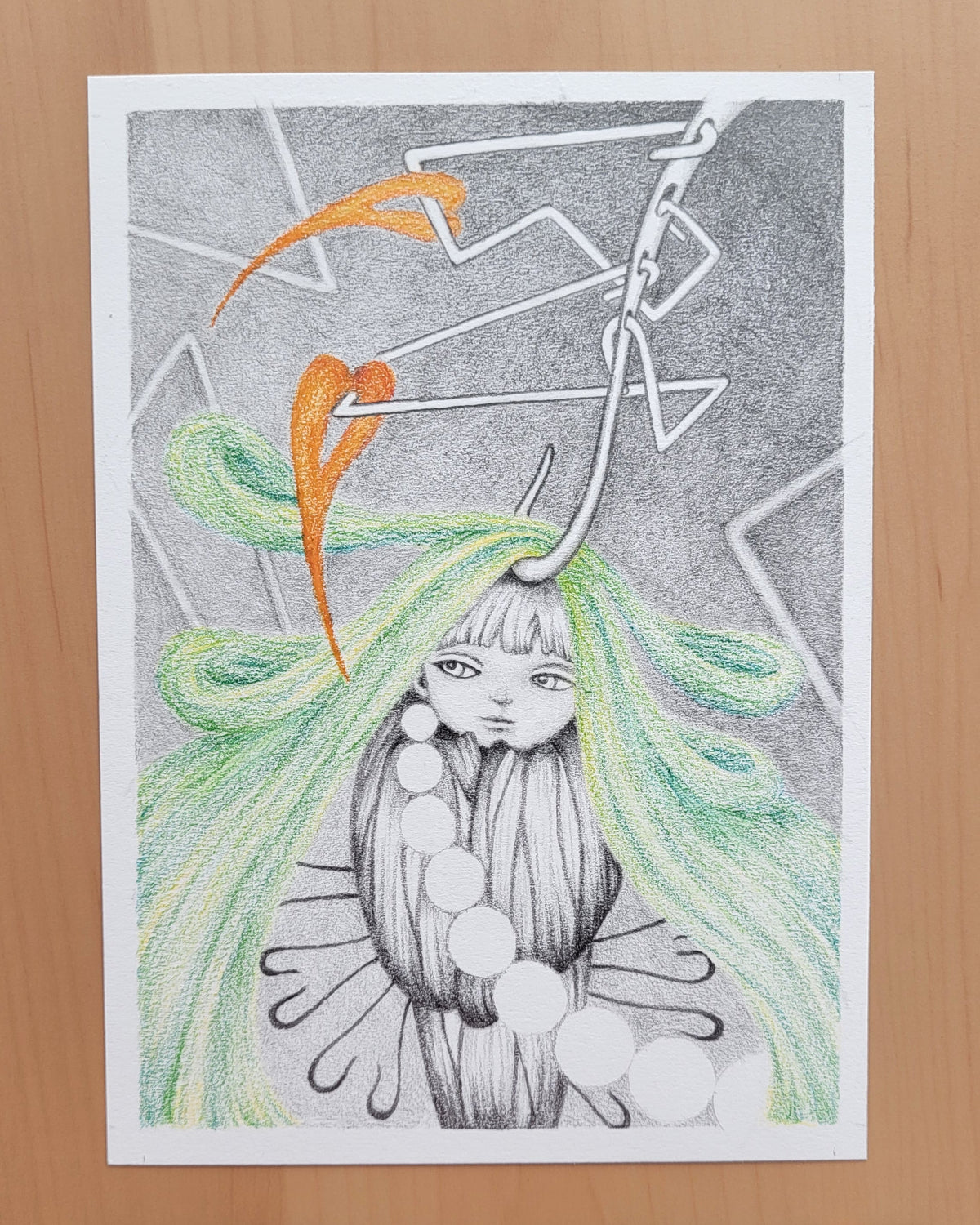 "Hooked" 5in x 7in framed