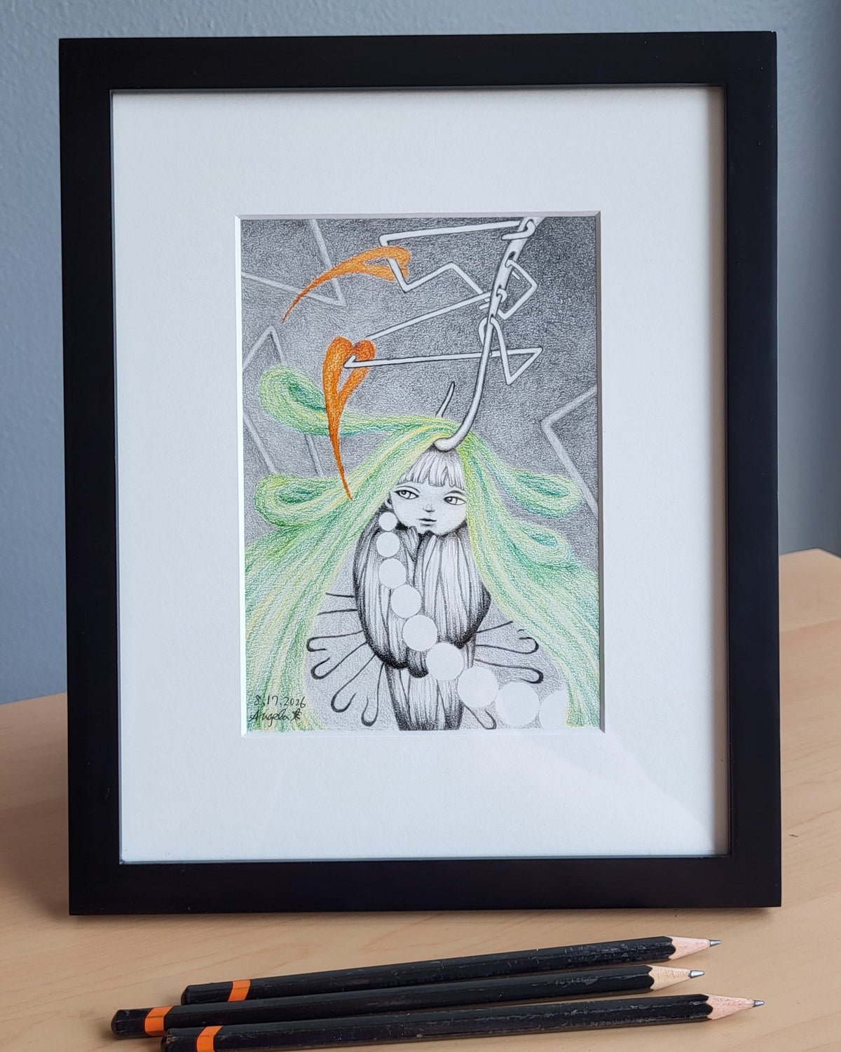 "Hooked" 5in x 7in framed